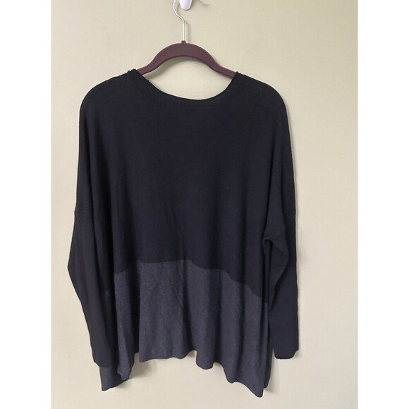 Eileen Fisher Colorblock Sweater Rolled Neck L Gray Black Lagenlook Asymmetrical - Picture 4 of 6